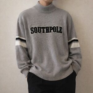 Southpole Y2K Oversized Logo Sweater XXL Gray Mock Neck Streetwear Skater
